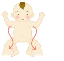 *ポイント*　赤ちゃんの両足を伸ばして両足のつけ根～足先に向かって両足を同時にスーッと撫でおろす